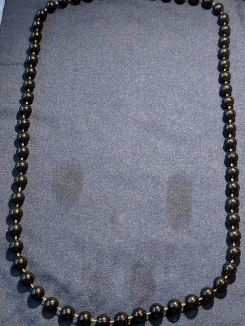Vintage Hand Knotted Black Glass Bead Opera Length Strand Necklace Gold Clasp